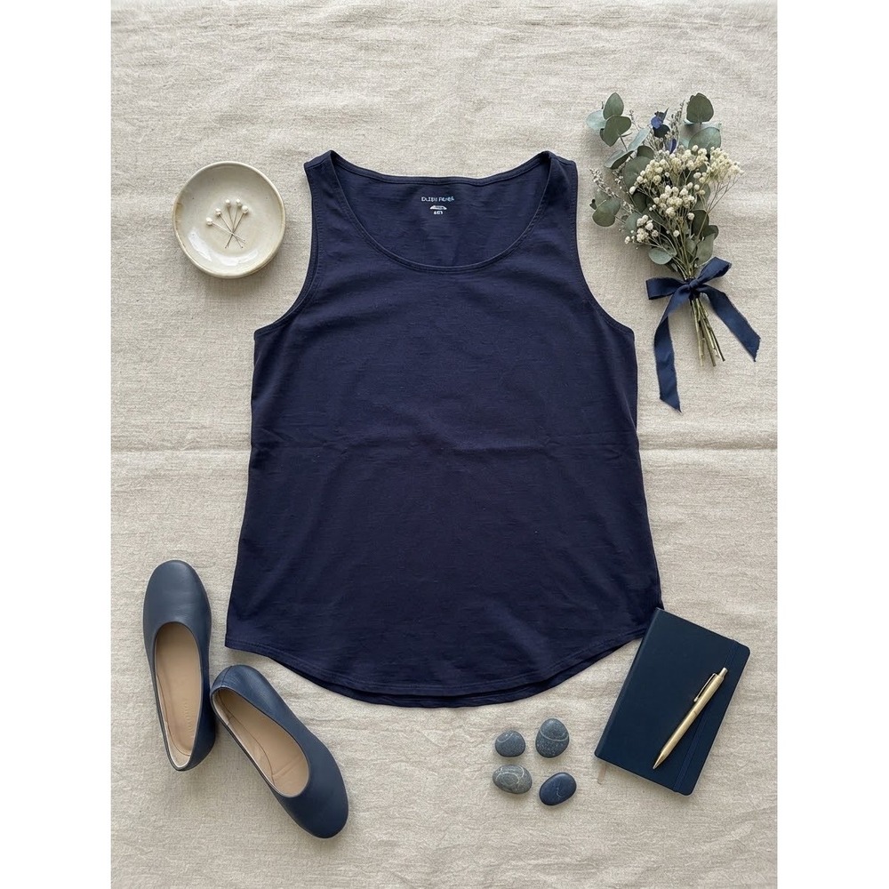Eileen Fisher Navy Blue Organic Cotton Scoop Neck Tank Top XS